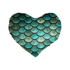 Aqua Mermaid Scale Standard 16  Premium Heart Shape Cushions by snowwhitegirl