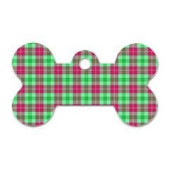 Pink Green Plaid Dog Tag Bone (two Sides) by snowwhitegirl
