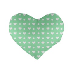 Hearts Dots Green Standard 16  Premium Flano Heart Shape Cushions by snowwhitegirl