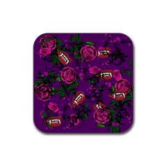 Purple  Rose Vampire Rubber Square Coaster (4 Pack)  by snowwhitegirl