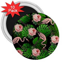 Flamingo Floral Black 3  Magnets (10 Pack)  by snowwhitegirl