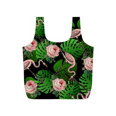 Flamingo Floral Black Full Print Recycle Bag (s) by snowwhitegirl