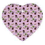 School Girl Pattern Pink Heart Ornament (Two Sides)
