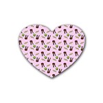 School Girl Pattern Pink Rubber Coaster (Heart) 