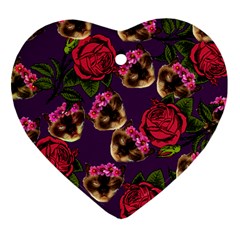 Lazy Cat Floral Pattern Purple Ornament (heart) by snowwhitegirl