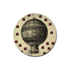 Vintage Air Balloon With Roses Rubber Round Coaster (4 Pack)  by snowwhitegirl