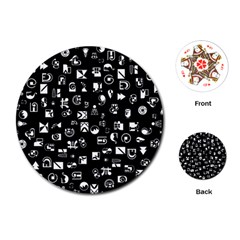 White On Black Abstract Symbols Playing Cards (round)  by FunnyCow