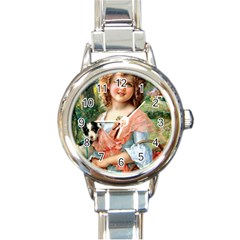 Girl With Dog Round Italian Charm Watch by vintage2030