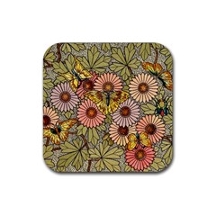 Flower And Butterfly Rubber Coaster (square)  by vintage2030