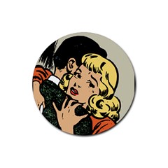 Hugging Retro Couple Rubber Coaster (round)  by vintage2030