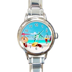 Red Chili Peppers On The Beach Round Italian Charm Watch by FunnyCow