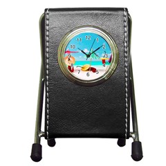Red Chili Peppers On The Beach Pen Holder Desk Clock by FunnyCow