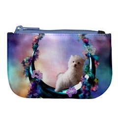 Cute Little Maltese Puppy On The Moon Large Coin Purse by FantasyWorld7
