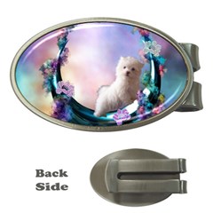 Cute Little Maltese Puppy On The Moon Money Clips (oval)  by FantasyWorld7