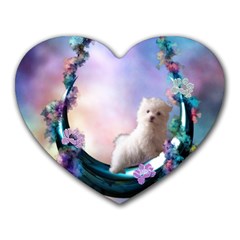 Cute Little Maltese Puppy On The Moon Heart Mousepads by FantasyWorld7