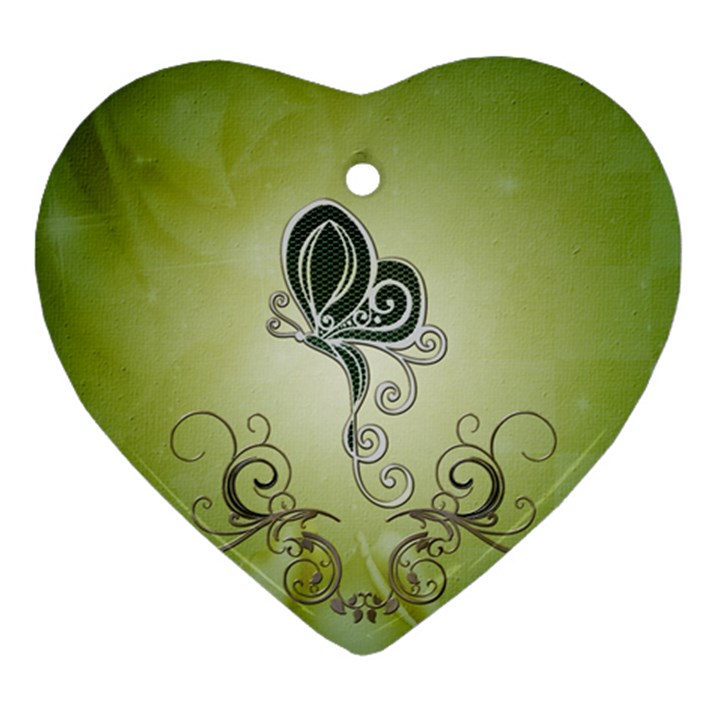 Wonderful Butterlies , Green Colors Heart Ornament (Two Sides)