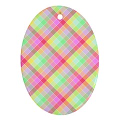 Pastel Rainbow Tablecloth Diagonal Check Ornament (oval) by PodArtist