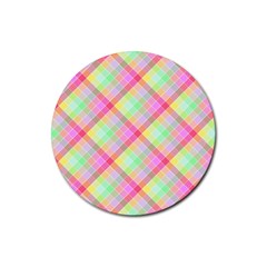 Pastel Rainbow Tablecloth Diagonal Check Rubber Round Coaster (4 Pack)  by PodArtist