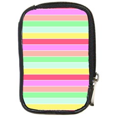 Pastel Rainbow Sorbet Horizontal Deck Chair Stripes Compact Camera Leather Case by PodArtist