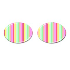 Pastel Rainbow Sorbet Deck Chair Stripes Cufflinks (oval) by PodArtist