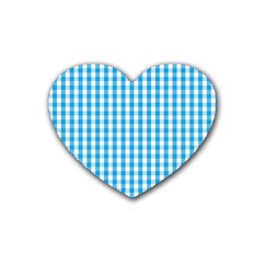 Oktoberfest Bavarian Blue And White Large Gingham Check Heart Coaster (4 Pack)  by PodArtist