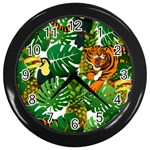 Tropical Pelican Tiger Jungle Wall Clock (Black) Front