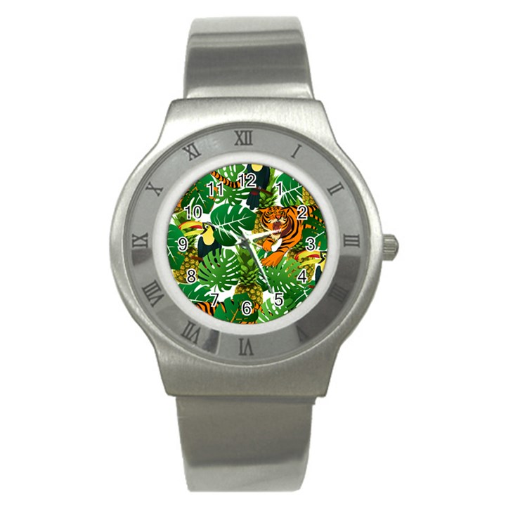 Tropical Pelican Tiger Jungle Stainless Steel Watch