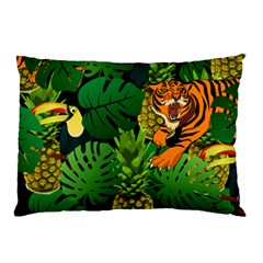 Tropical Pelican Tiger Jungle Black Pillow Case (two Sides) by snowwhitegirl