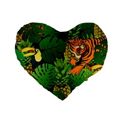 Tropical Pelican Tiger Jungle Black Standard 16  Premium Heart Shape Cushions by snowwhitegirl