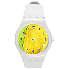 Green Yellow Leaf Texture Leaves Round Plastic Sport Watch (m)