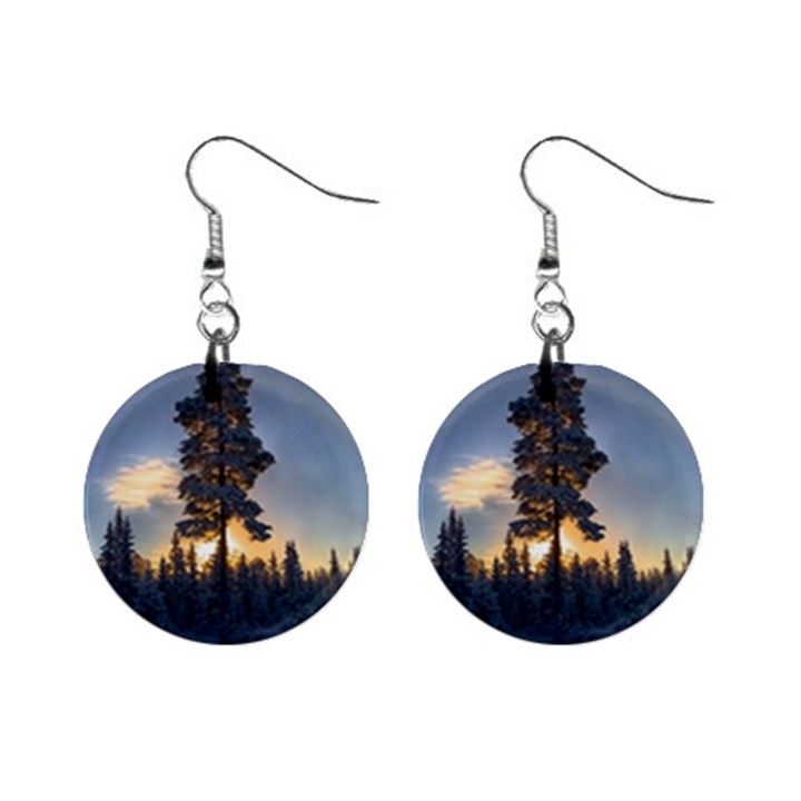 Winter Sunset Pine Tree Mini Button Earrings