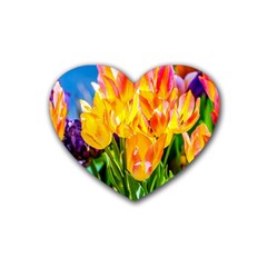 Festival Of Tulip Flowers Rubber Coaster (heart)  by FunnyCow
