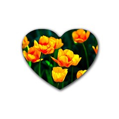 Yellow Orange Tulip Flowers Rubber Coaster (heart)  by FunnyCow