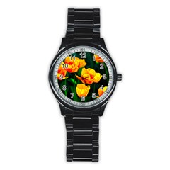 Yellow Orange Tulip Flowers Stainless Steel Round Watch by FunnyCow