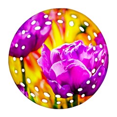 Violet Tulip Flowers Ornament (round Filigree) by FunnyCow
