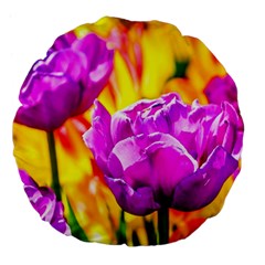 Violet Tulip Flowers Large 18  Premium Flano Round Cushions by FunnyCow