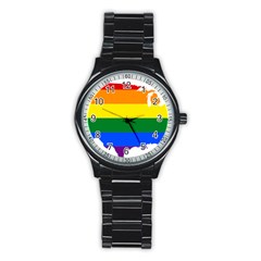 Usa Lgbt Flag Map Stainless Steel Round Watch by abbeyz71