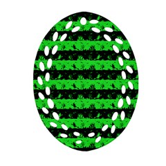 Monster Green And Black Halloween Nightmare Stripes  Oval Filigree Ornament (two Sides) by PodArtist