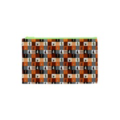 Witches, Monsters And Ghosts Halloween Orange And Black Patchwork Quilt Squares Cosmetic Bag (xs) by PodArtist
