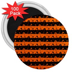 Dark Pumpkin Orange And Black Halloween Nightmare Stripes  3  Magnets (100 Pack) by PodArtist