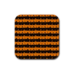 Pale Pumpkin Orange And Black Halloween Nightmare Stripes  Rubber Coaster (square)  by PodArtist