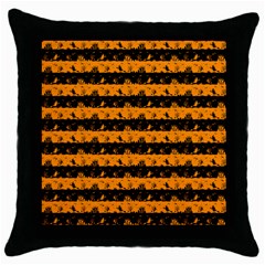Pale Pumpkin Orange And Black Halloween Nightmare Stripes  Throw Pillow Case (black) by PodArtist