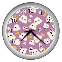 Cute Kawaii Popcorn Pattern Wall Clock (silver) by Valentinaart
