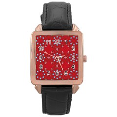 Embroidery Paisley Red Rose Gold Leather Watch  by snowwhitegirl