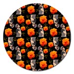 Girl With Roses And Anchors Black Magnet 5  (Round)