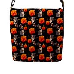 Girl With Roses And Anchors Black Flap Closure Messenger Bag (l) by snowwhitegirl