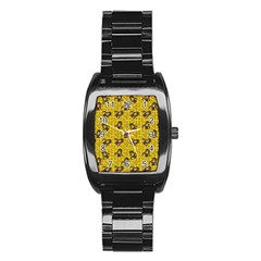 Girl With Popsicle Yellow Floral Stainless Steel Barrel Watch by snowwhitegirl