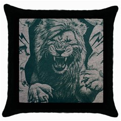 Angry Male Lion Pattern Graphics Kazakh Al Fabric Throw Pillow Case (black)