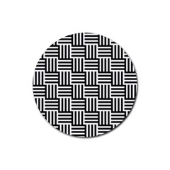 Basket Black Lines Stripes White Rubber Coaster (round)  by Sapixe