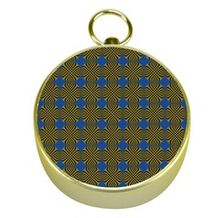Mod Yellow Blue Circles Pattern Gold Compasses by BrightVibesDesign